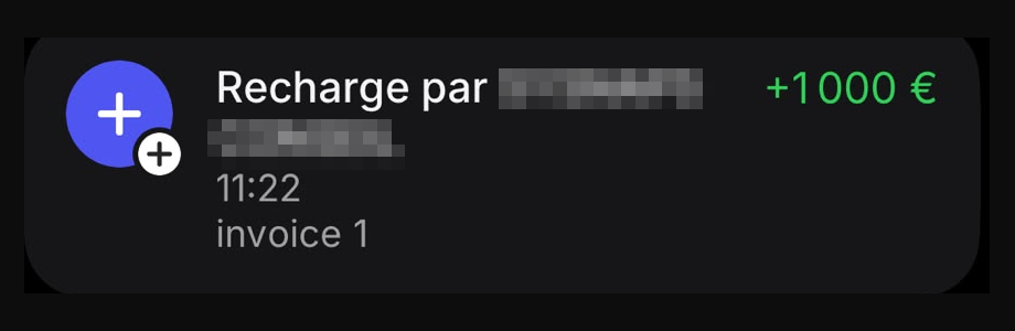 Capture d’un virement reçu (nom du client masqué)